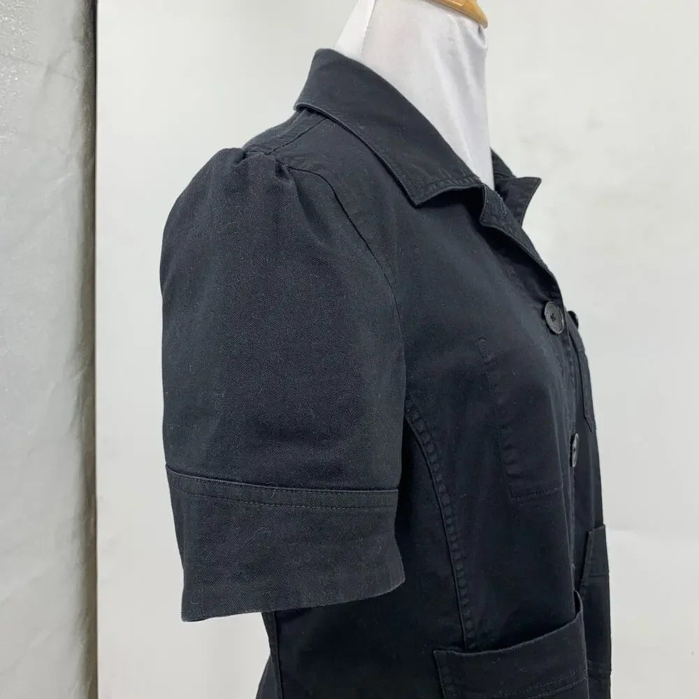 Lauren Ralph Lauren Shirt Womens M Medium Black Puff Sleeve Notch Cropped Top